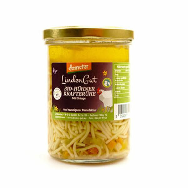 Produktfoto zu Lindengut Hühnersuppe mit Gemüse, Fleisch und Nudeln 400 ml