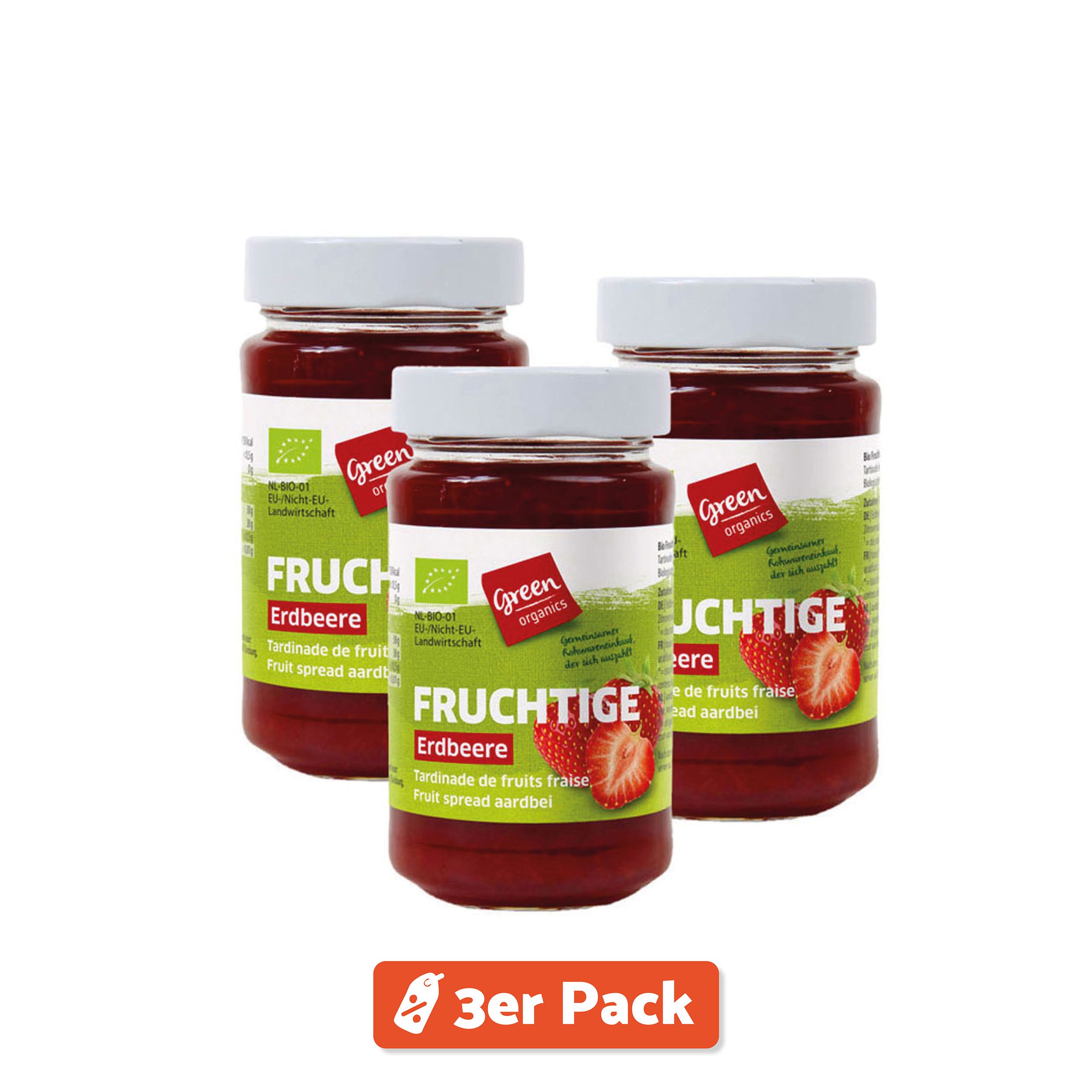 3er Pack green Fruchtaufstrich Erdbeere 250g