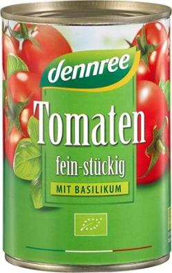 Produktfoto zu dennree Tomaten fein-stückig mit Basilikum 400g