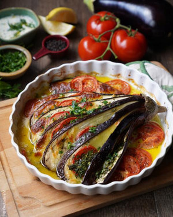 Produktfoto zu Gebackene -Aubergine mit Dip