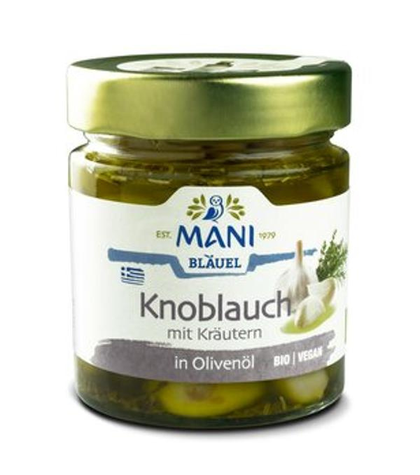 Produktfoto zu Mani Bläuel Knoblauch in Olivenöl 185g