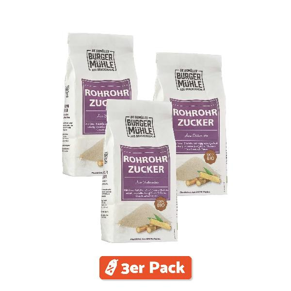 Produktfoto zu 3er Pack Burgermühle Rohrohrzucker 1kg