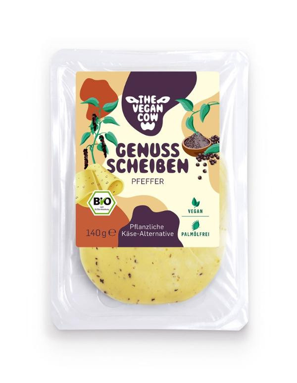 Produktfoto zu The vegan Cow Genuss Scheiben Pfeffer (Käsealternative) 140g